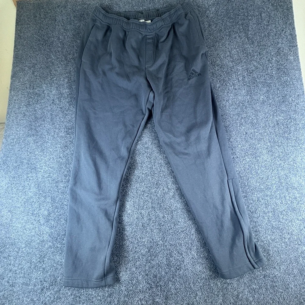 Adidas Sweatpants Mens 32x29 Gray Logo Fleece Lined Ankle Zipper Tapered Leg